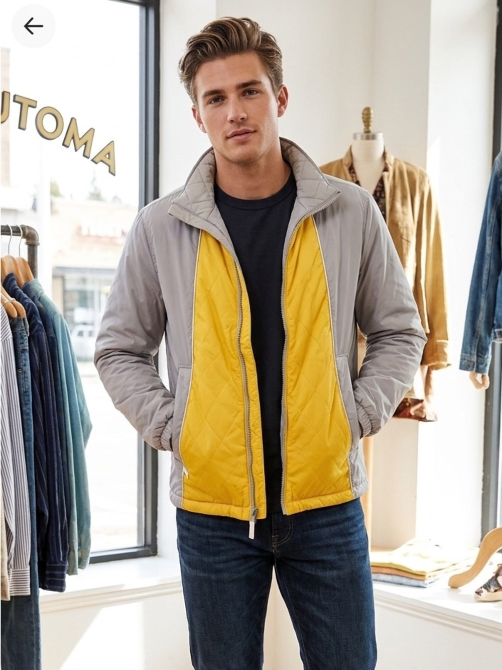 American Eagle Outfitters Men's Gray and Yellow Jacket Size M